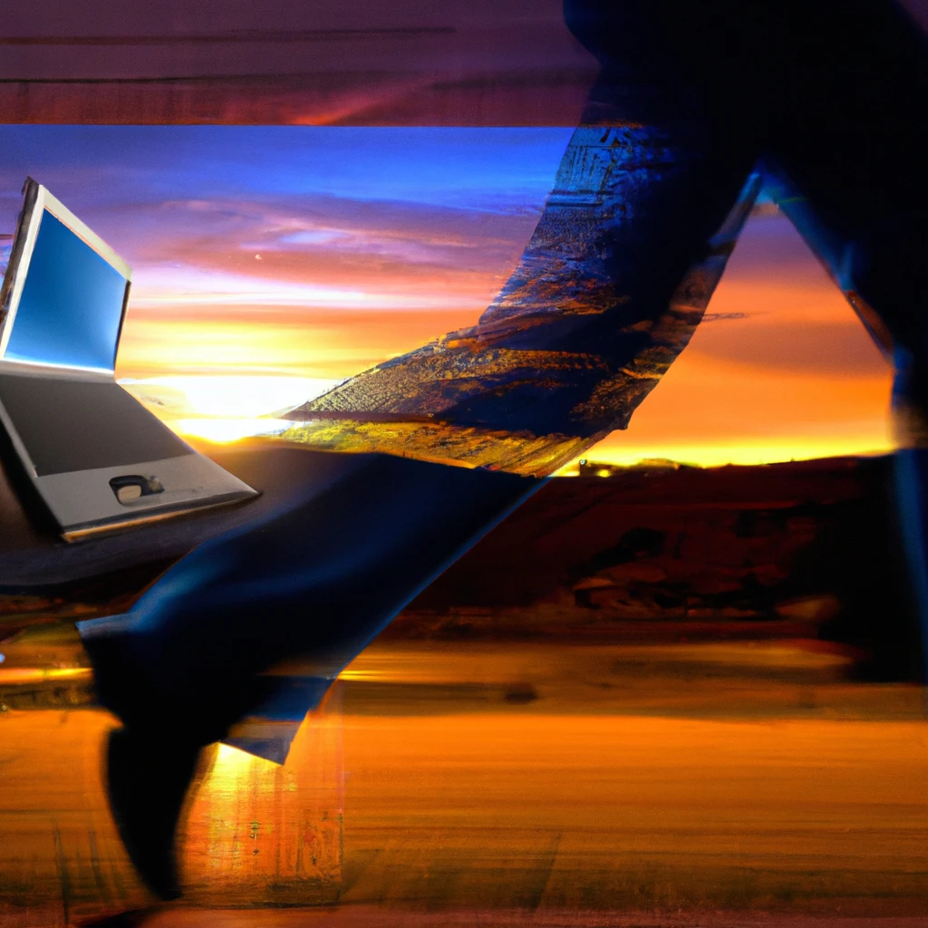 A man running toward his future, laid out for him by his computer.