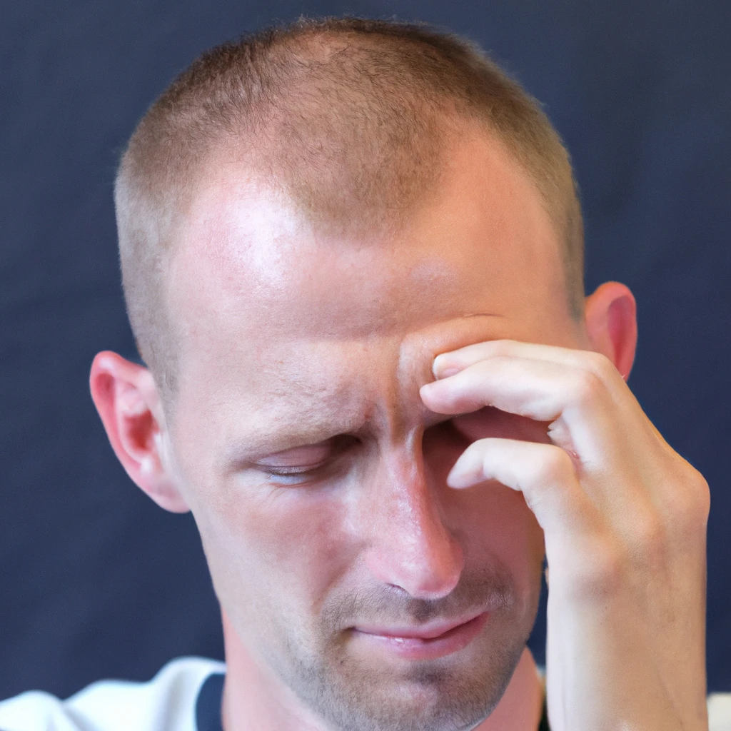 A rubbing his head after working hard for many hours